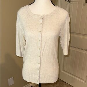 Smart Set Linen Blend Cream Cardigan Sweater with Short Sleeves